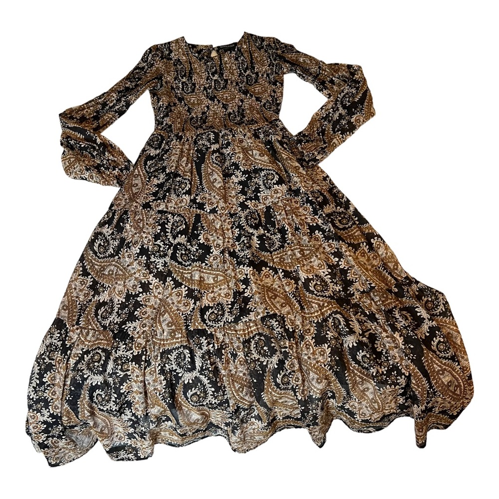 MINKPINK Australia Persian Paradise Paisley Smocked Midi Maxi Bohemian LS Dress